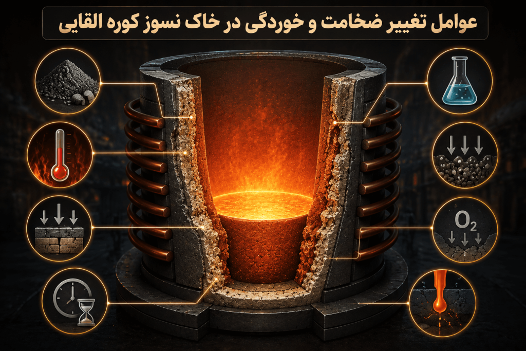 عوامل تغییر ضخامت و خوردگی در خاک نسوز کوره القایی